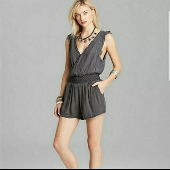 Free People Womens Soft Surplice Romper Size Small Dark Gray Elastic Waist - Picture 1 of 8